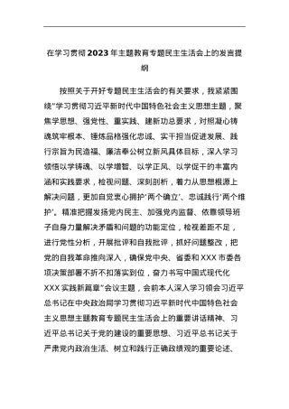 在学习贯彻2023年主题教育专题民主生活会上的发言提纲.docx