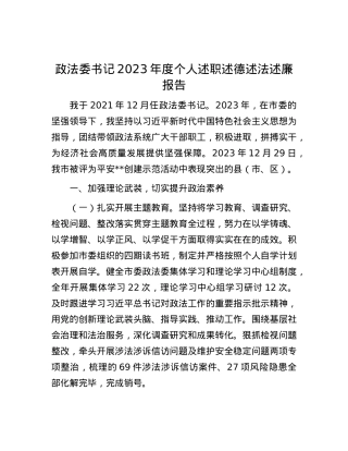 政法委书记2023年度个人述职述德述法述廉报告.docx