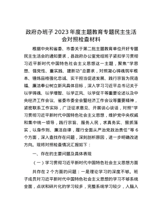 政府办班子2023年度主题教育专题民主生活会对照检查材料.docx