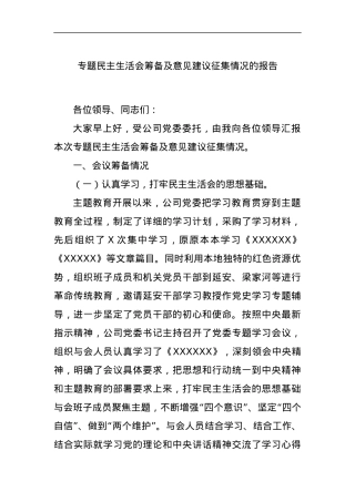 专题民主生活会筹备及意见建议征集情况的报告.docx