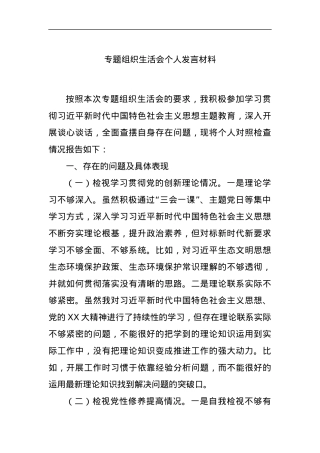 专题组织生活会个人发言材料.docx