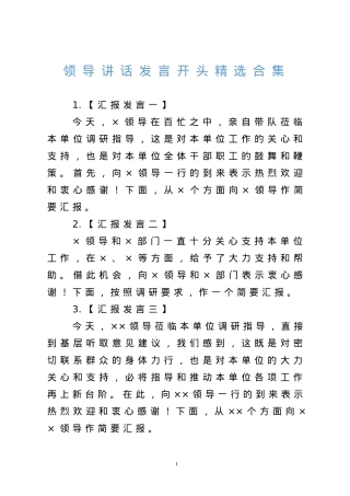 【标题开场汇编】领导讲话发言开头精选合集（30条）.doc