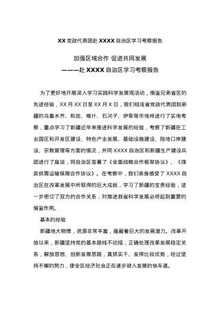 XX党政代表团赴XXXX自治区学习考察报告.docx