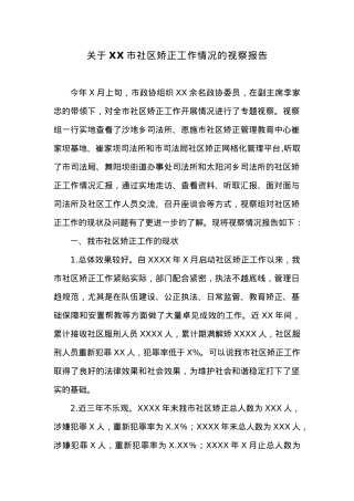 关于XX市社区矫正工作情况的视察报告.docx