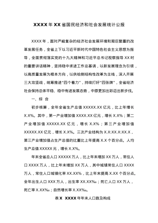 20XX年XX省国民经济和社会发展统计公报 (2).docx