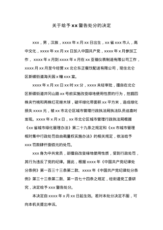 关于给予XX警告处分的决定.docx