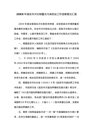 20XX年落实市河长制暨水污染防治工作进展情况汇报.docx