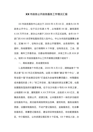 XX市政务公开政务服务工作情况汇报.docx