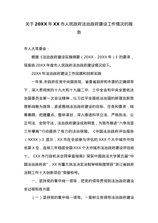 关于20XX年XX市人民政府法治政府建设工作情况的报告.docx