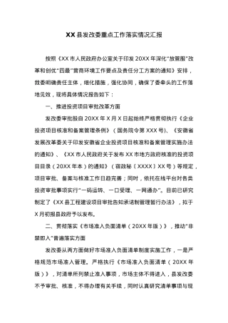 XX县发改委重点工作落实情况汇报.docx
