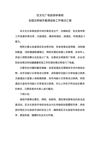 区文化广电旅游体育局 全国文明城市复牌迎检工作情况汇报.docx