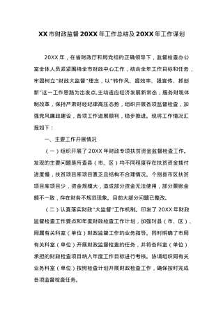 XX市财政监督20XX年工作总结及20XX年工作谋划.docx
