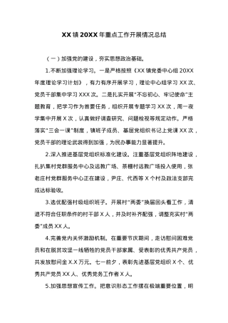 XX镇20XX年重点工作开展情况总结.docx