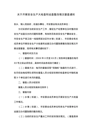 关于开展安全生产大检查和巡查整改情况督查通知.docx