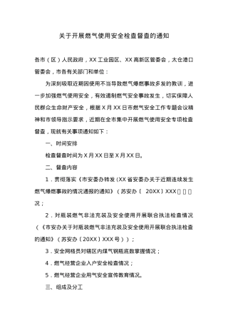 关于开展燃气使用安全检查督查的通知.docx