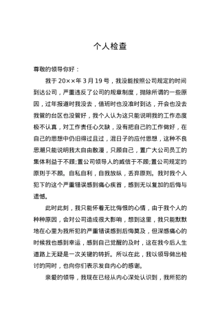 个人检查、检讨材料（十九）.docx