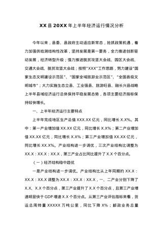 XX县20XX年上半年经济运行情况分析.docx
