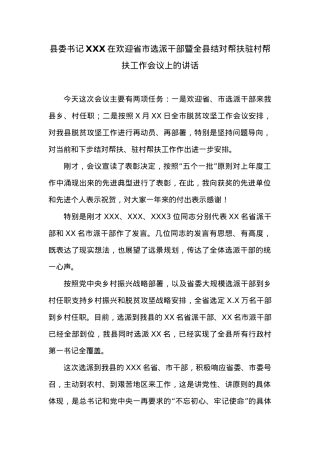 在欢迎省市选派干部暨全县结对帮扶驻村帮扶工作会议上的讲话.docx