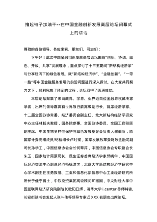 撸起袖子加油干--在中国金融创新发展高层论坛闭幕式上的讲话.docx