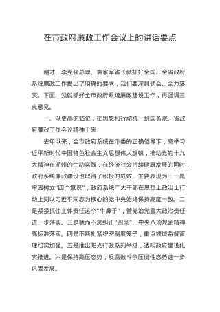 X同志在市政府廉政工作会议上的讲话要点.docx
