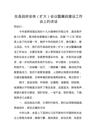 X同志在县政府全体（扩大）会议暨廉政建设工作会上的讲话.docx