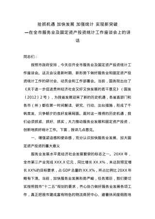 在全市服务业及固定资产投资统计工作座谈会上的讲话.docx