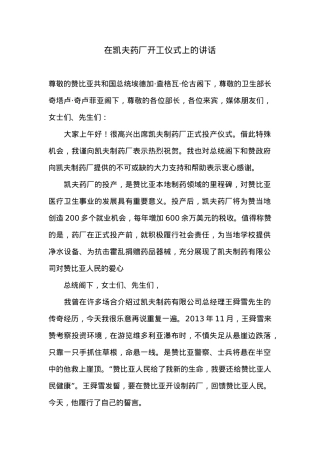 在凯夫药厂开工仪式上的讲话.docx