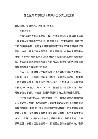 在全区第X季度项目集中开工仪式上的致辞.docx