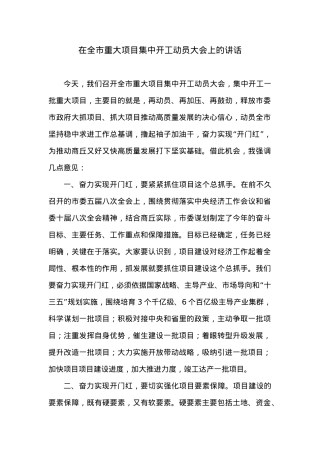 在全市重大项目集中开工动员大会上的讲话.docx