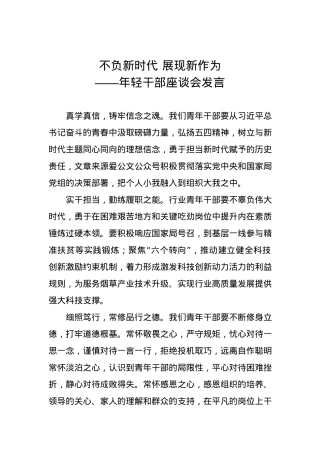 年轻干部座谈会发言：不负新时代 展现新作为.docx