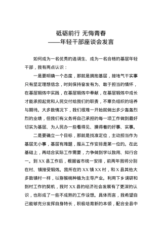 年轻干部座谈会发言：砥砺前行 无悔青春.docx