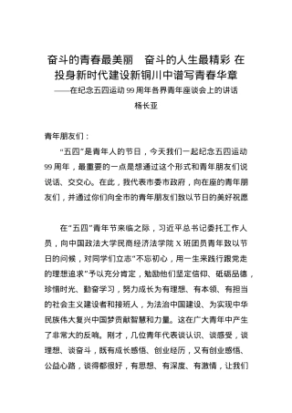 在青年座谈会上的讲话——奋斗的青春最美丽 奋斗的人生最精彩.docx