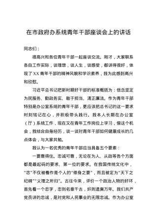 在市政府办系统青年干部座谈会上的讲话.docx