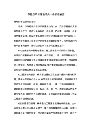 市重点项目建设动员大会表态发言.docx
