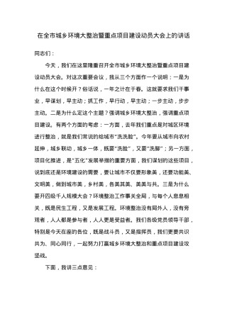 在全市城乡环境大整治暨重点项目建设动员大会上的讲话.docx