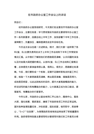 在市政府办公室工作会议上的讲话.docx