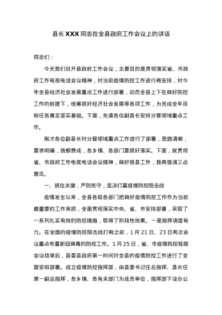 县长XXX同志在全县政府工作会议上的讲话.docx