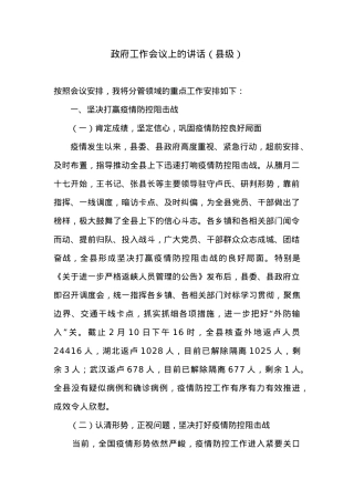 政府工作会议上的讲话（县级）.docx