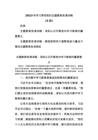 (2篇)2023年学习贯彻党的主题教育党课讲稿.docx