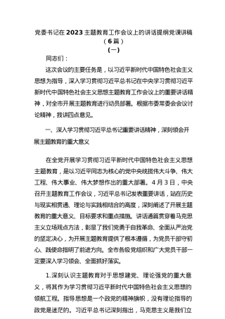 (6篇)党委书记在2023主题教育工作会议上的讲话提纲党课讲稿.docx