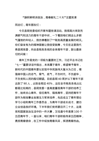 “旗帜鲜明讲政治，青春献礼二十大”主题党课.docx