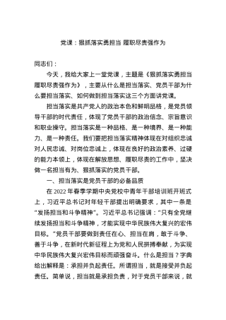 2022年党课：狠抓落实勇担当 履职尽责强作为.docx