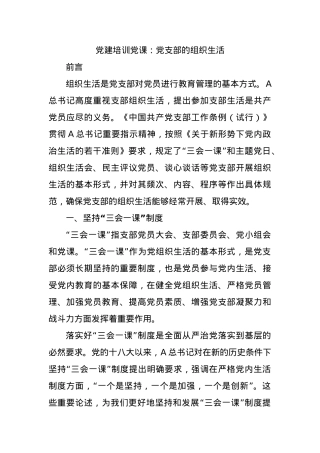 党建培训党课：党支部的组织生活.docx