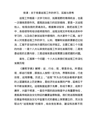 党课：关于党委巡视工作的学习、实践与思考.docx
