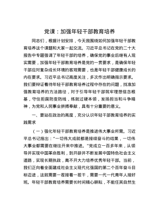 党课：加强年轻干部教育培养.docx