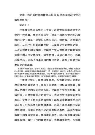 党课：践行新时代的使命与担当 以优异成绩迎接党的盛会胜利召开.docx