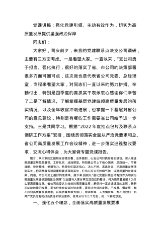 党课：强化党建引领 主动有效作为 切实为高质量发展提供坚强政治保障.docx
