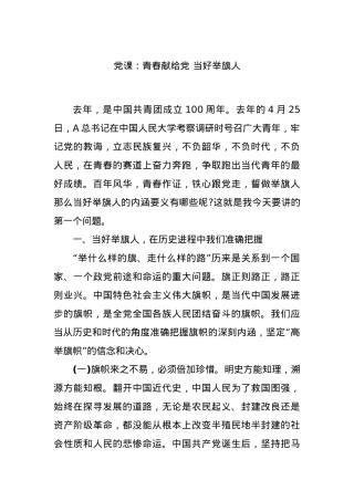 党课：青春献给党 当好举旗人.docx