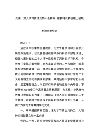 党课：深入学习贯彻党的大会精神  在新时代新征程上展现新担当新作为.docx