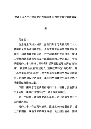 党课：深入学习贯彻党的大会精神 奋力推进事业高质量发展.docx